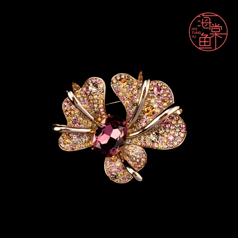 铜合金合成锆石胸针 时尚气质百搭紫蝴蝶结胸针3266