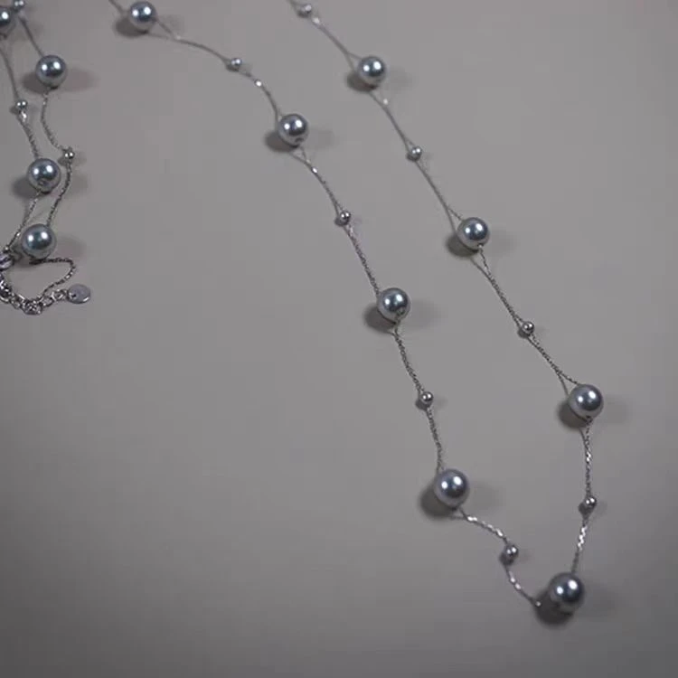 非金属仿珍珠项链 时尚气质百搭【施】灰珠满天星项链3296