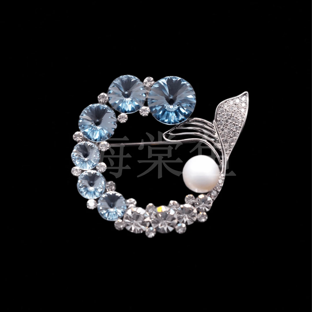 铜合金仿水晶胸针 时尚气质百搭蓝色鱼尾胸针5154