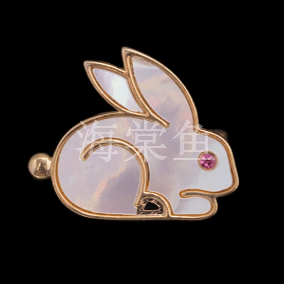 铜合金贝壳胸针 FL712白贝小白兔胸针