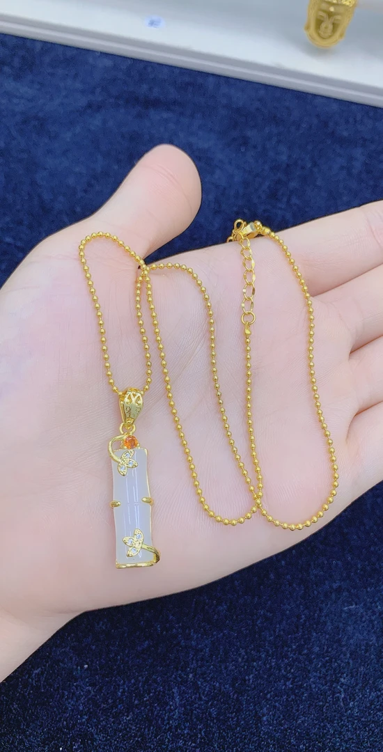 钛钢项链 白色竹节节节高升珠珠链项链