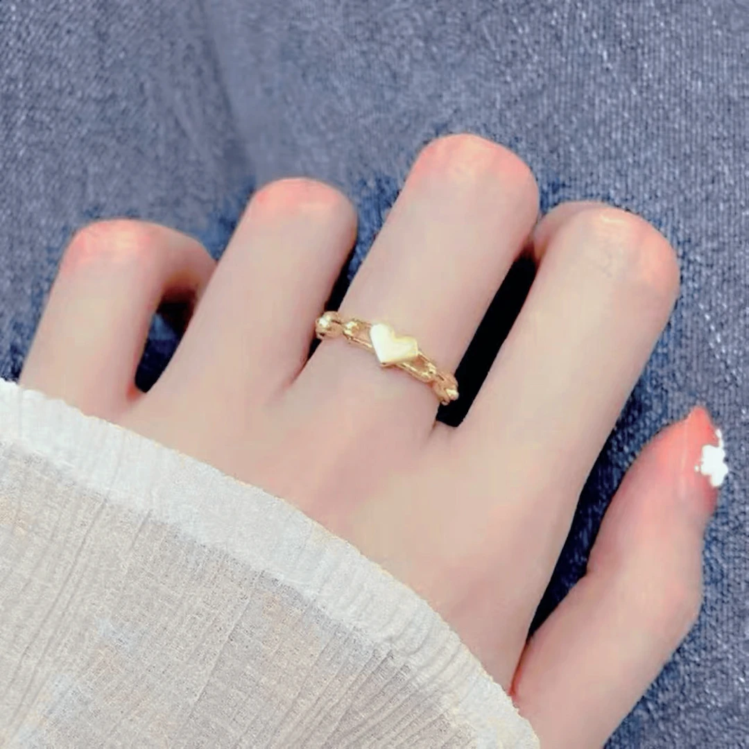 钛钢戒指 钛钢戒指 爱心链条戒指 心形活口戒指轻奢闺蜜戒指