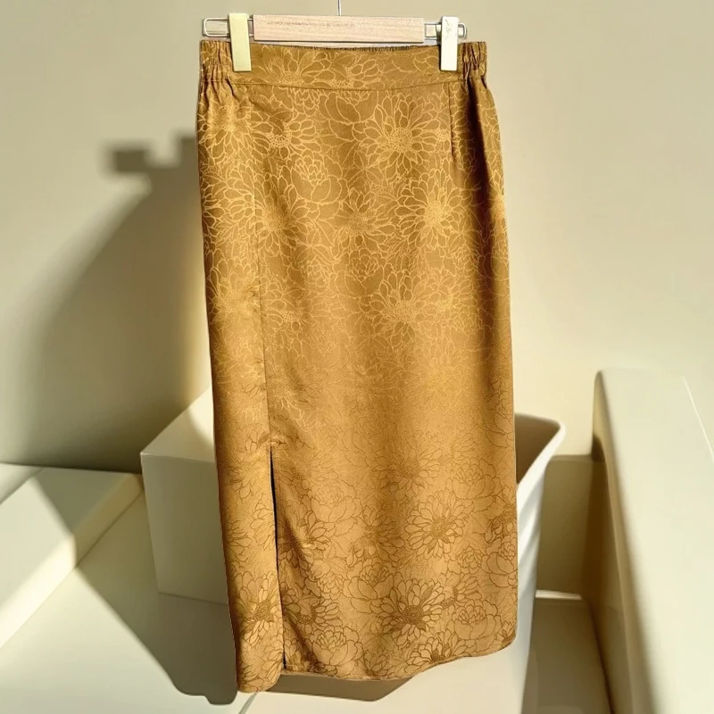 【100桑蚕丝】香云纱莨纱（金花牡丹）一步裙包裙