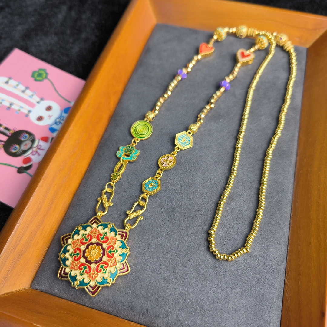 铜合金吊坠 【花盘吊坠】胖虎手工饰品 新中式国风轻奢复古项链吊坠