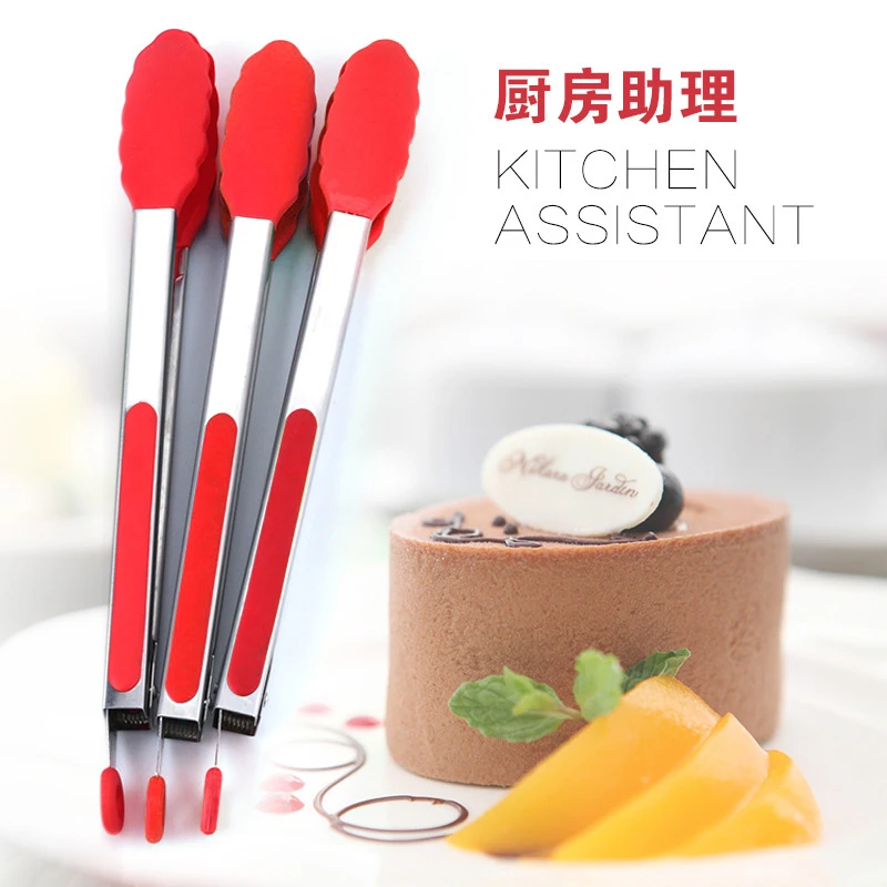 官方定制 家用防烫 不锈钢硅胶食物夹 防滑耐高温 烧烤烤肉