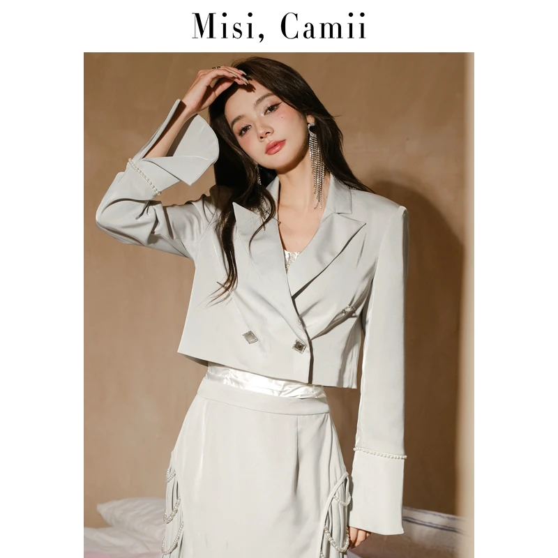 【徐璐同款】Misi,Camii春夏季新品镶钻双排扣喇叭袖短外套小众百搭