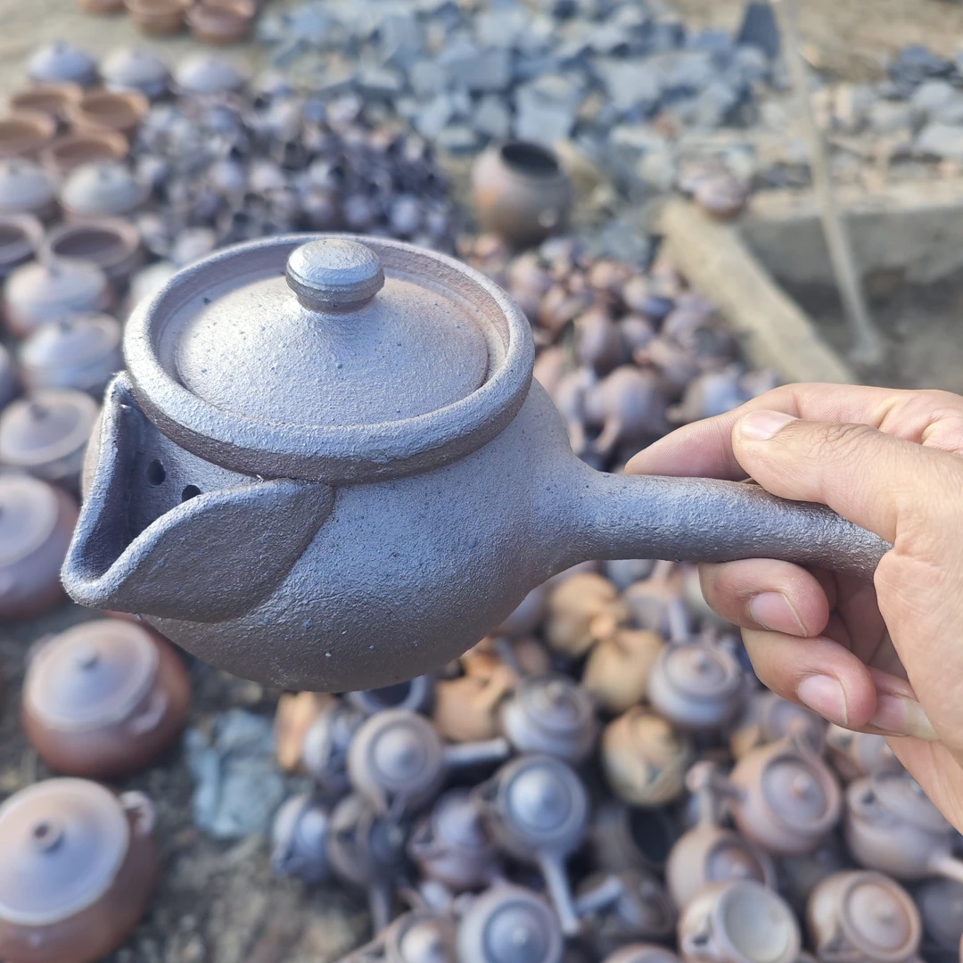 600ml带过滤带盖煮茶罐云南龙窑柴烧侧把煮茶壶