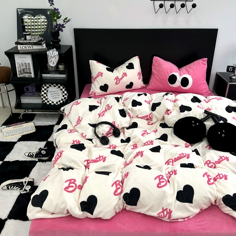 ins风混搭牛奶绒四件套床上用品床单冬季珊瑚绒牛奶绒被套床品三4