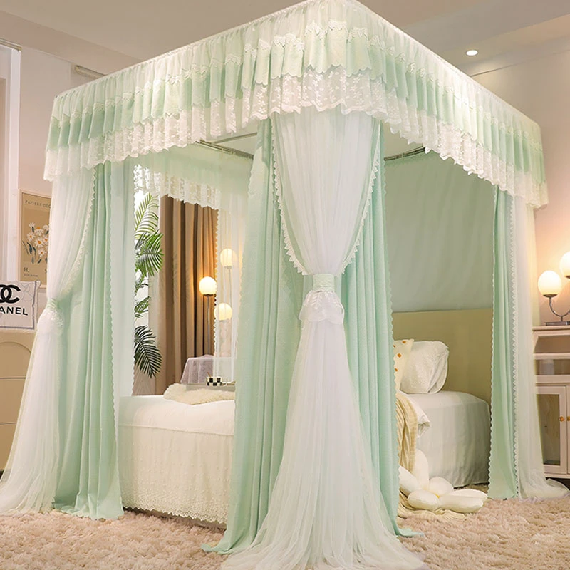 双层蚊帐床帘一体式家用防尘顶带支架1.8蚊账1.5米公主风遮光床幔