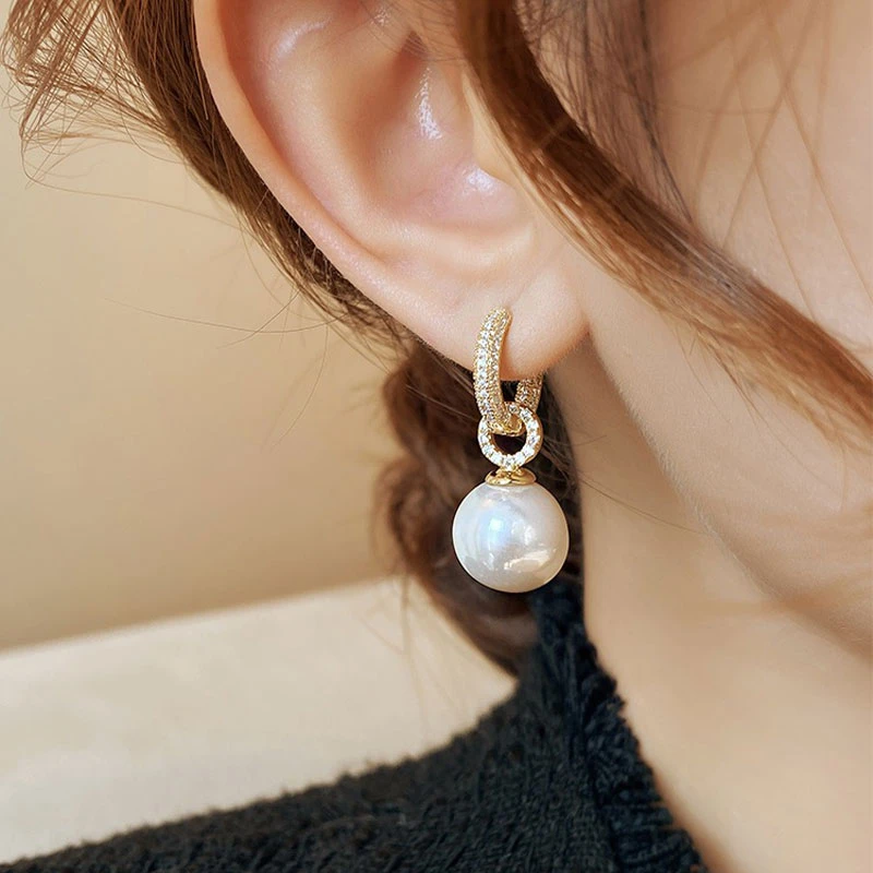 铜合金耳饰 奥特莱斯18K金时尚高级感耳环镶钻耳扣饰品仿珍珠耳坠