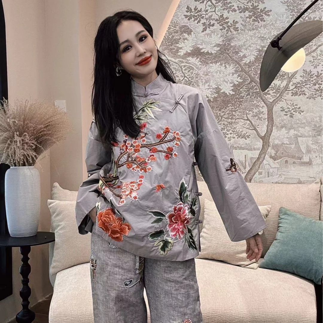 【禾禾家】秋冬款新中式时尚气质刺绣牡丹花女士高织棉外套 10266
