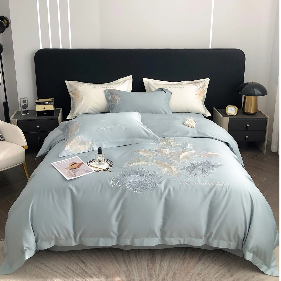 蕾蜜100支长绒棉纯棉提花【轻舞】像羽毛轻奢四件套