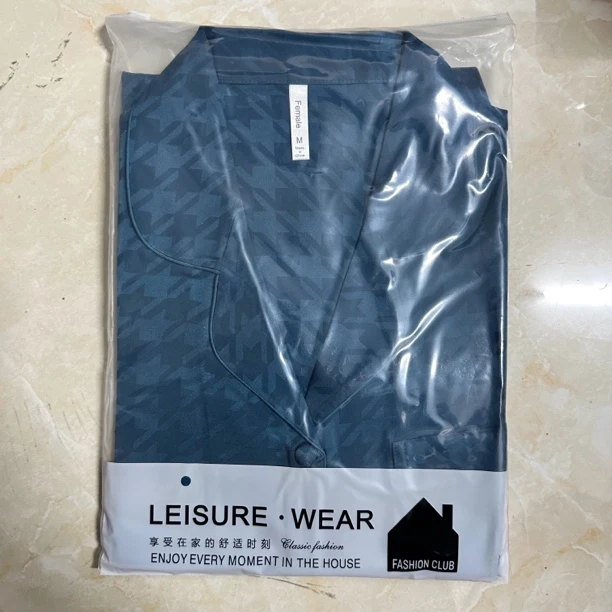 新蓝千鸟格短袖长裤睡衣女家居服套装