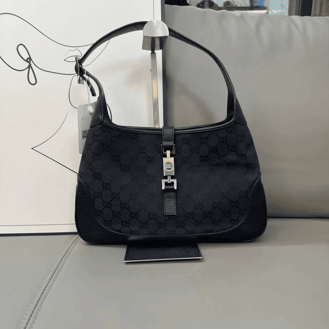 95新 GUCCI/古驰 黑色老花jackie腋下包/33127213