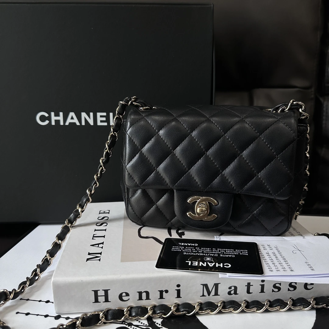 95新 Chanel/香奈儿 黑金方胖子单肩包