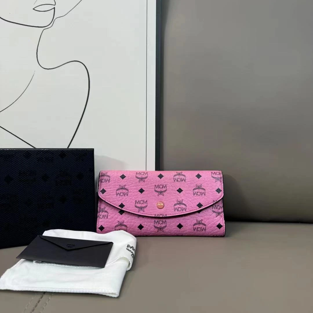 95新 MCM 粉色长款钱包/89015978