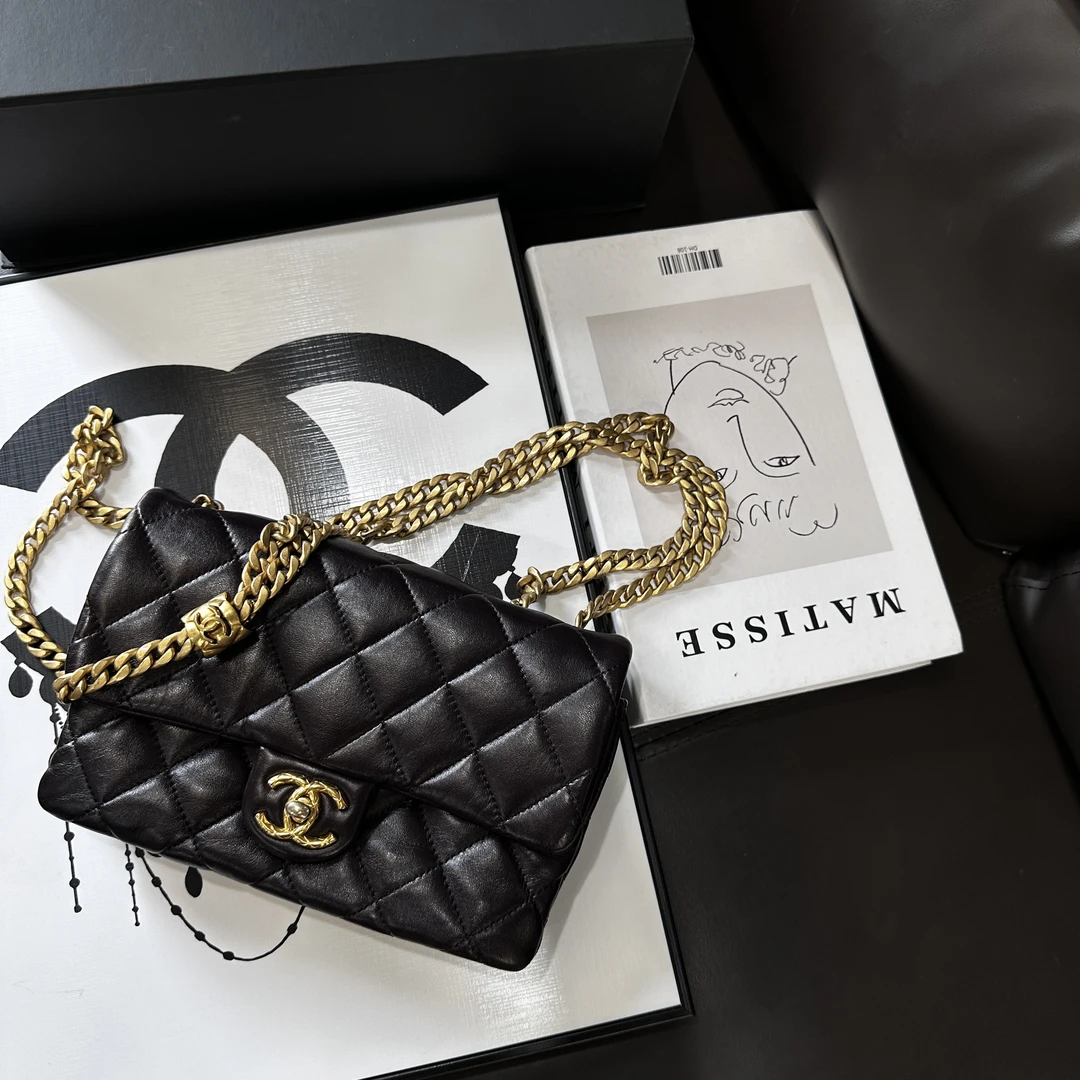 95新 Chanel/香奈儿 巧克力色金柱风琴包