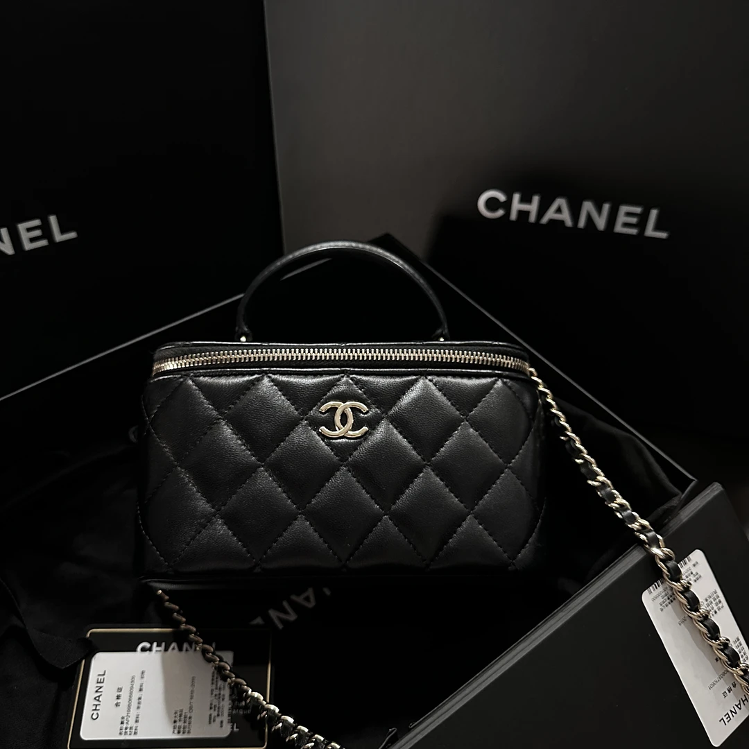 95新 Chanel/香奈儿 黑金手柄长盒子单肩包