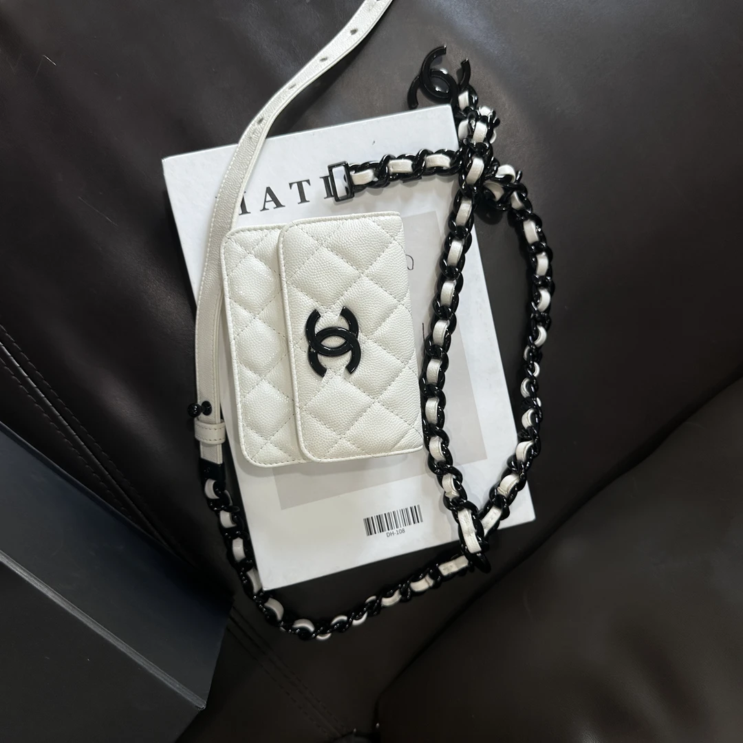95新 Chanel/香奈儿 黑白拼色腰链单肩包