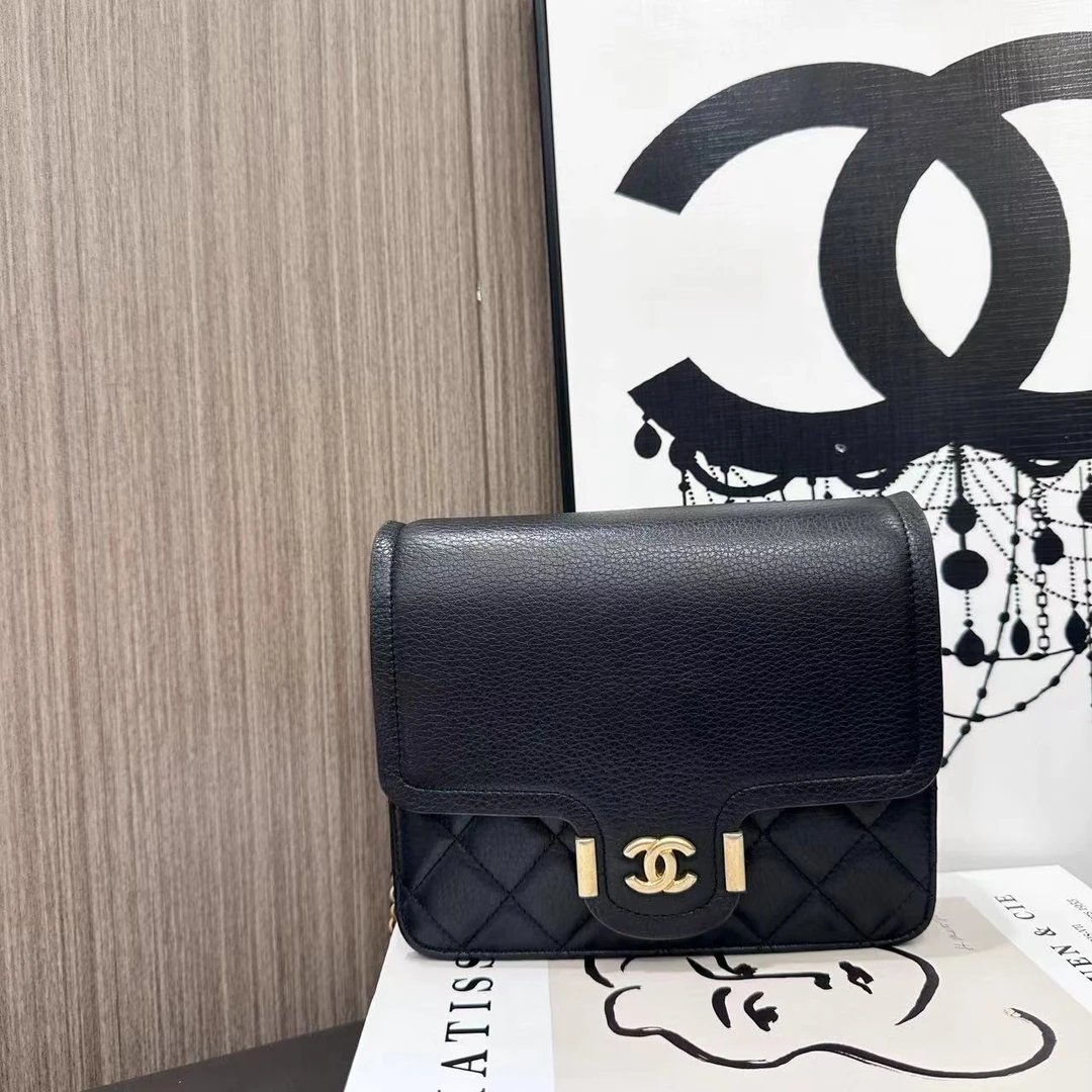 95新 Chanel/香奈儿 希腊系列黑金牛皮豆腐包