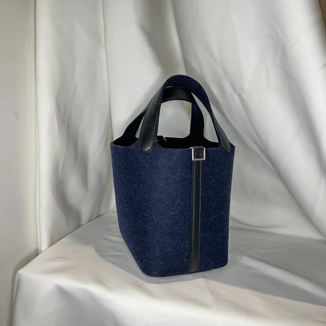 99新 Hermes/爱马仕 毛毡深蓝色菜篮子