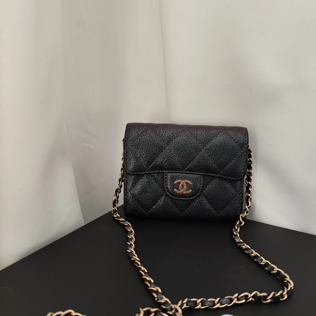95新 Chanel/香奈儿 黑金金属色渐变小废包