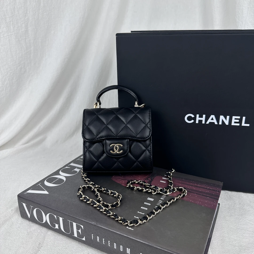95新 Chanel/香奈儿 黑金手柄mini kelly单肩包