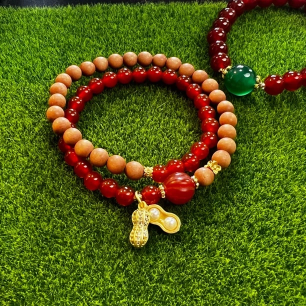 愿岛 铜合金木质手链 法式复古大自然双层串珠瑙瑙木头手链SL901