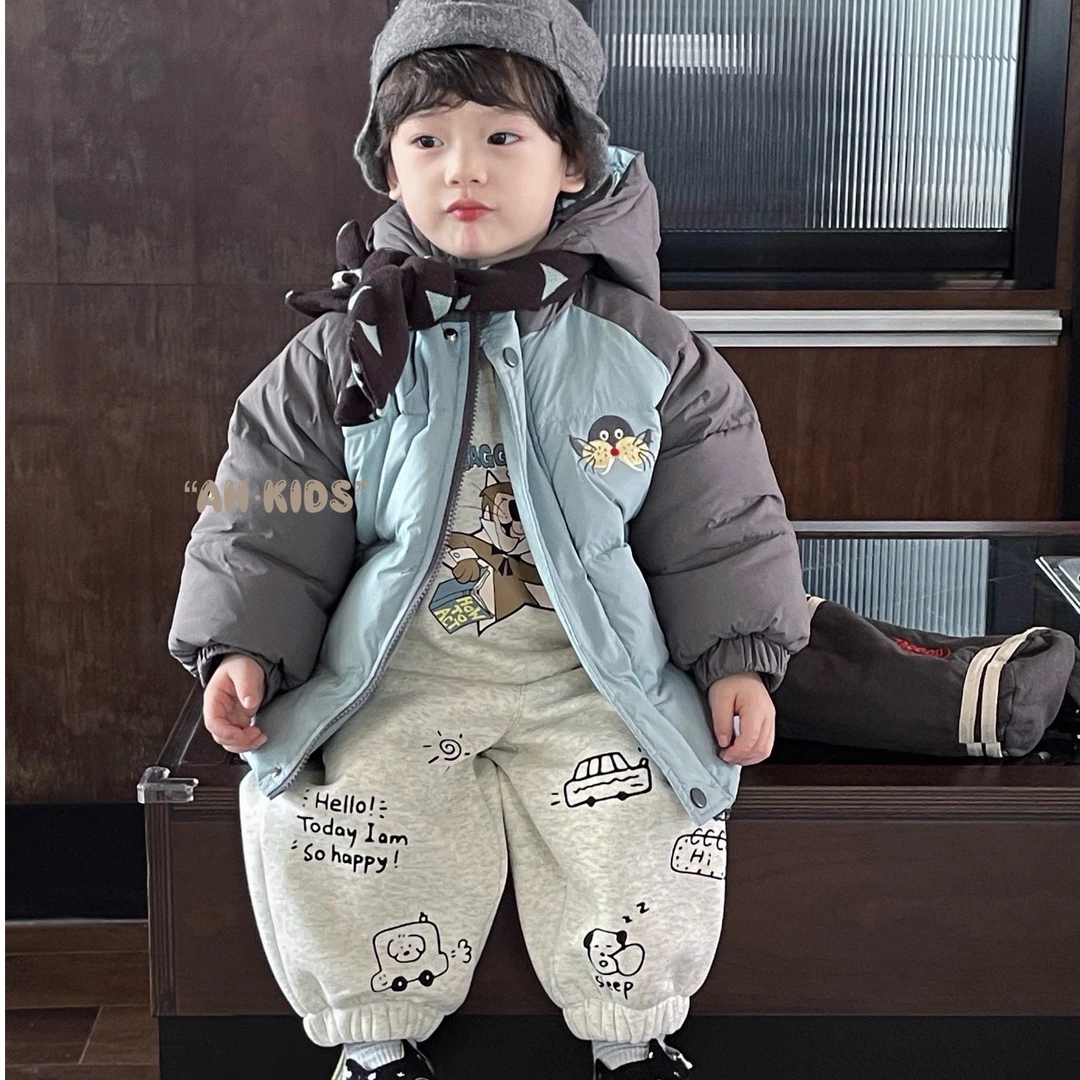 AH正品冬季儿童男童女童海象加厚连帽保暖卡通洋气羽绒服外套