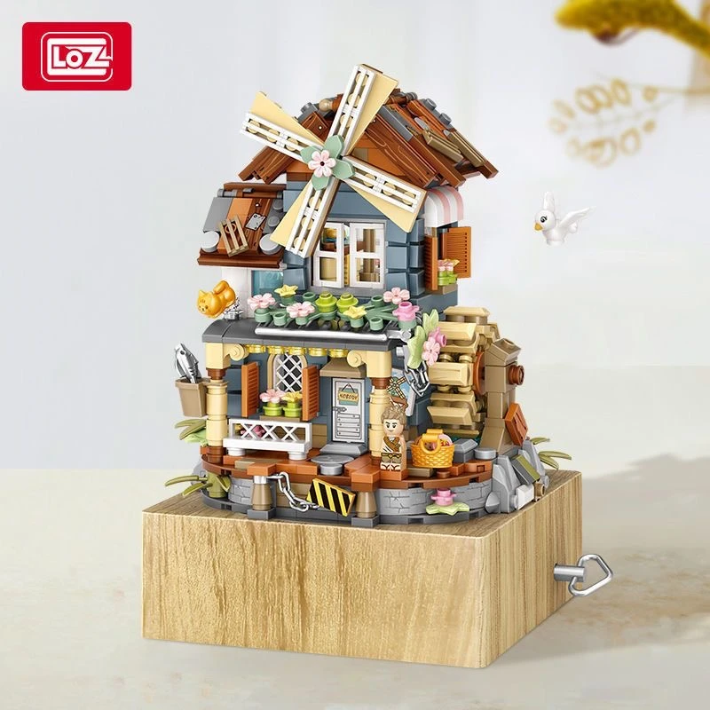 loz古典风车屋八音盒小颗粒积木创意益智模型国潮摆件男女生礼物
