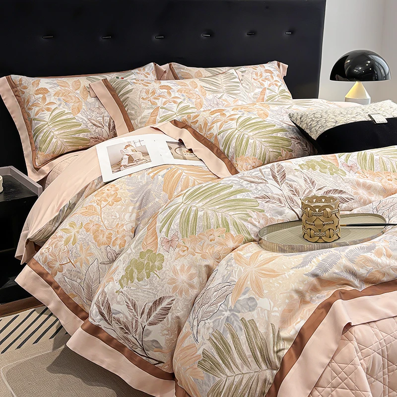qeeboo-【叶韵】天丝棉高级感奢华床品床盖床单高端轻奢四件套印花