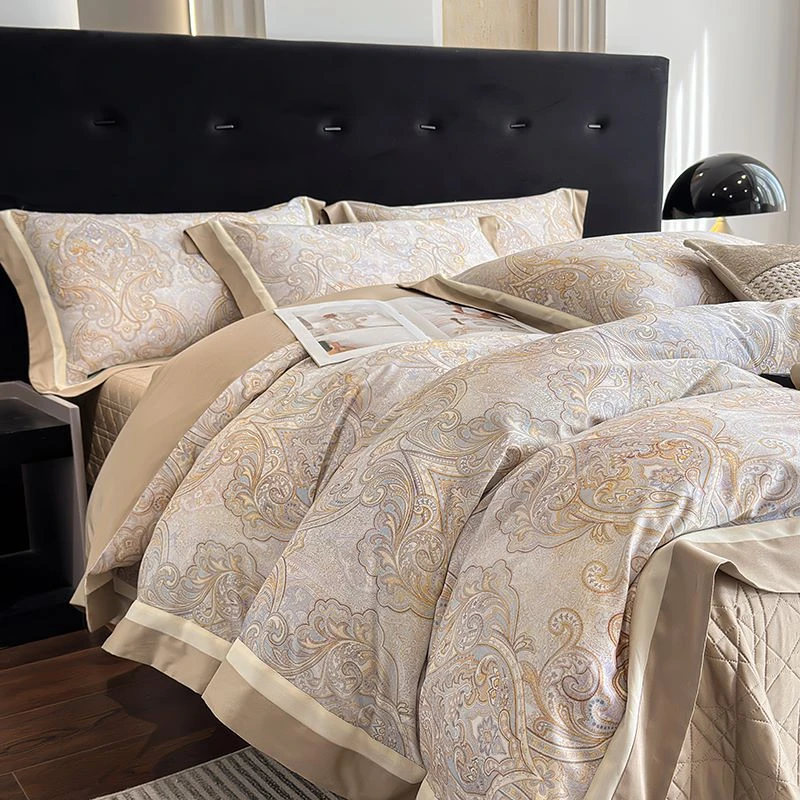 qeeboo家年中清仓-【伊芙琳】天丝棉床盖高端轻奢四件套印花床品