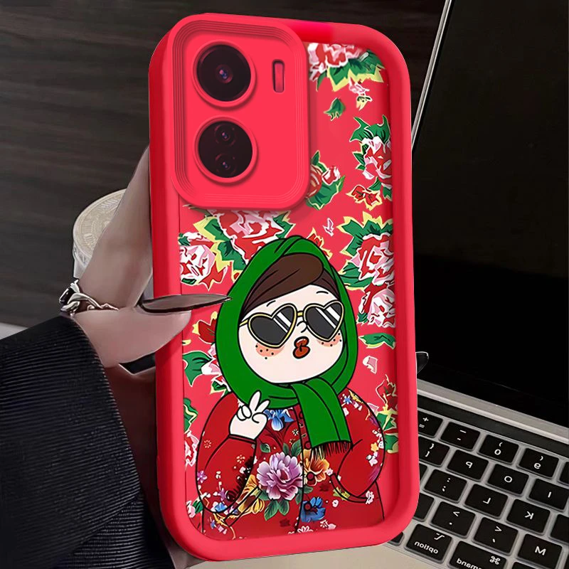 适用vivoy77手机壳V2219A防摔女新款简约全包边可爱东北大花棉袄