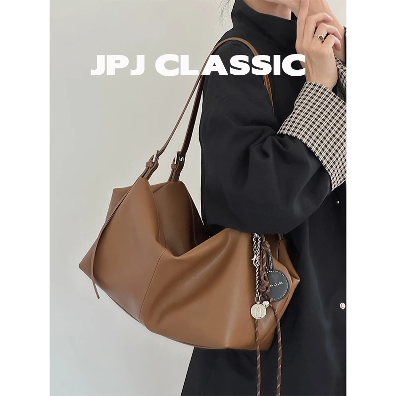 jpj植鞣牛皮枕头包女波士顿单肩包慵懒风通勤腋下包保龄球包1723