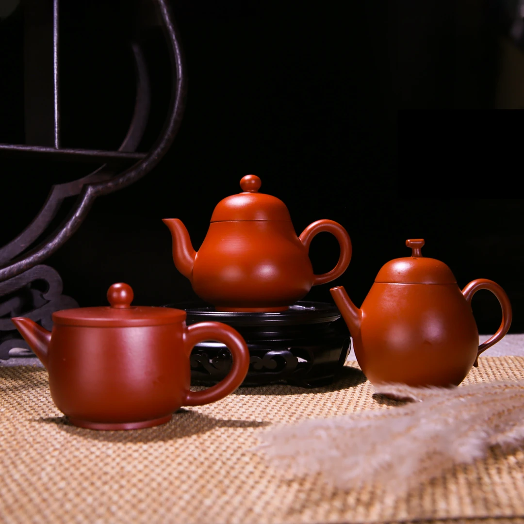 潮汕手拉壶汉瓦壶茶具紫砂壶泡茶壶梨形大红袍朱泥小容量思亭壶