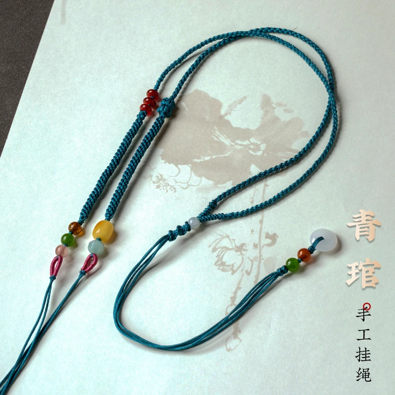 非金属布艺吊坠 全手工编织横穿项链绳圆桶珠锁骨链绳多宝毛衣链