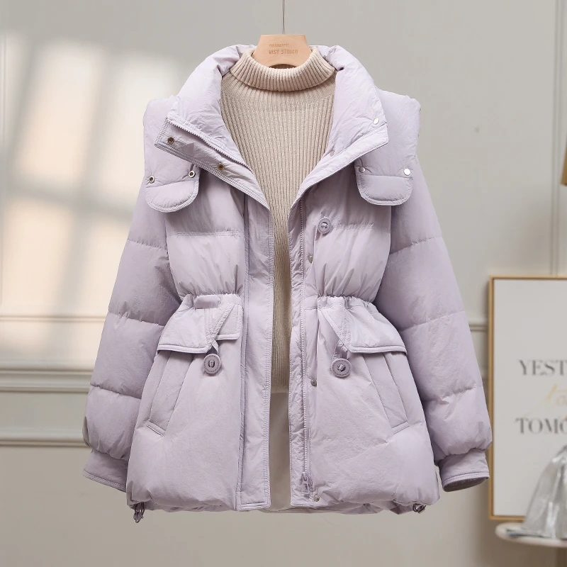 收腰羽绒服女中长款2025年新款韩版冬季加厚白鸭绒小个子修身外套