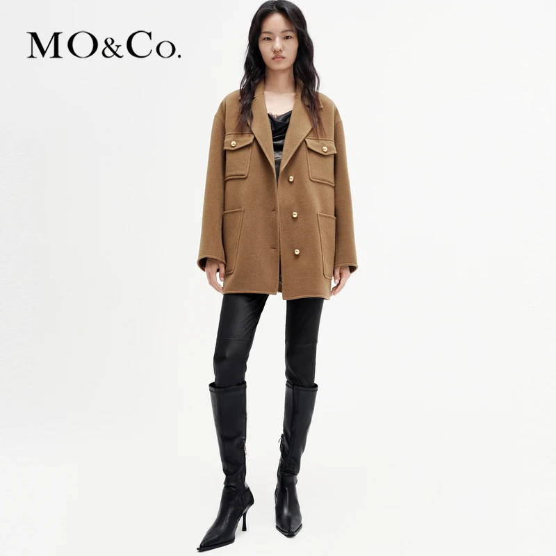 【美丽诺绵羊毛】MOCO冬西装翻领宽松双面呢外套MBC4COTT25