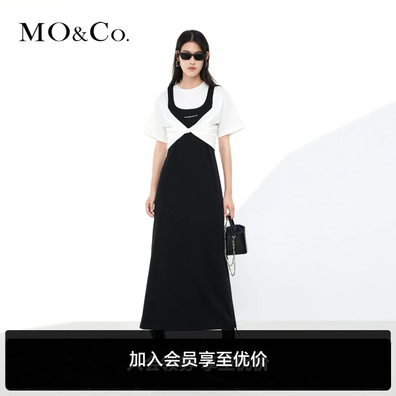 MOCO假两件T恤背心连衣裙设计感捏褶收腰MBC1DRST12