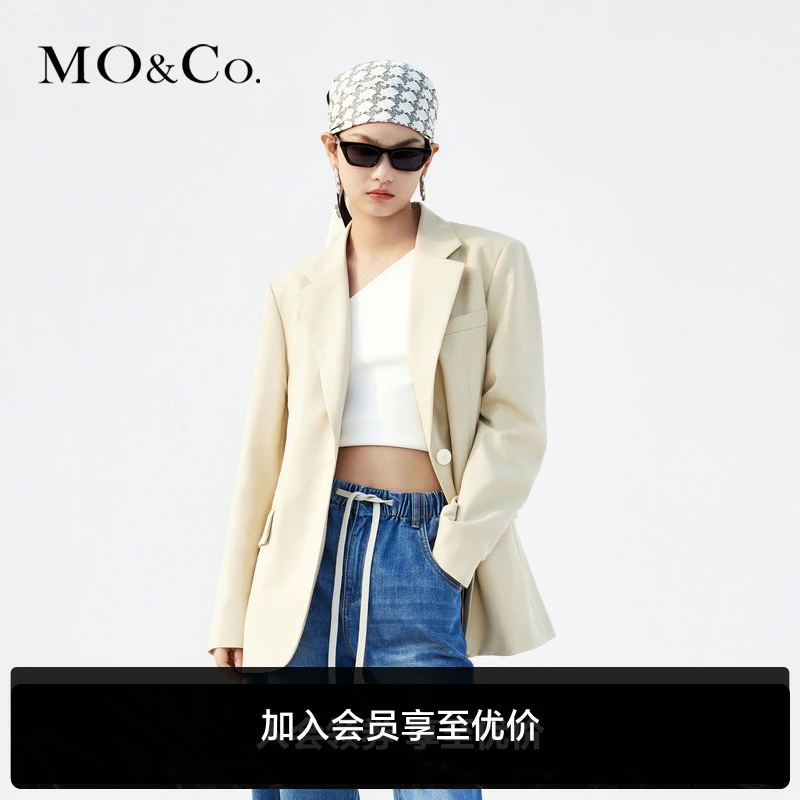 MOCO夏季老花logo丝巾宽松宽肩西装外套女时尚女装休闲MBB1BLA014