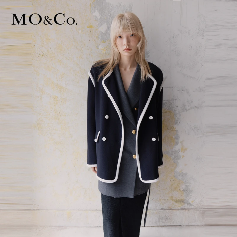 【美丽诺绵羊毛】MOCO冬双排扣H型双面呢外套MBC4COTT03