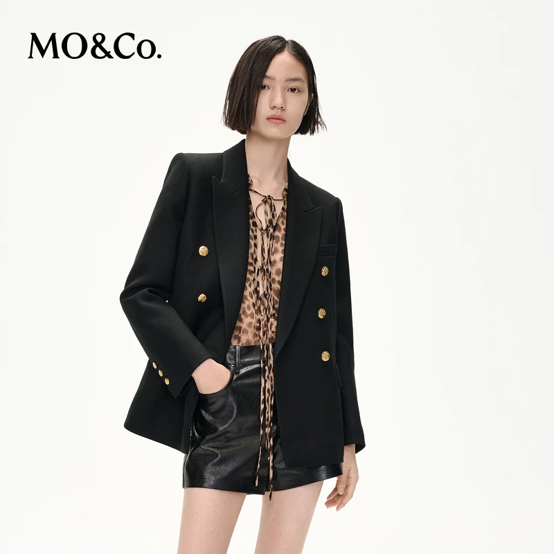 MOCO复古戗驳领垫肩廓形金扣西装外套MBC4BLAK01