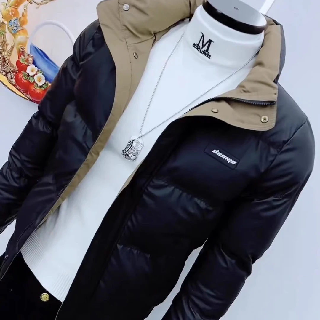 男士加厚棉服保暖高级感冬季潮流休闲修身立领撞色短款棉衣外套