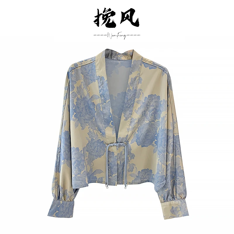 Jokara/丘可儿【晴空】新中式宽松V领外套长袖防晒上衣拼接小衫