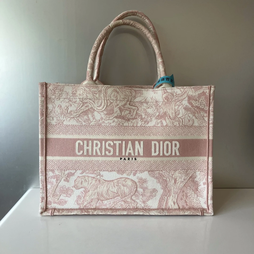 99新 DIOR/迪奥 粉色动物园刺绣托特包中号 99新 陈辰奢选