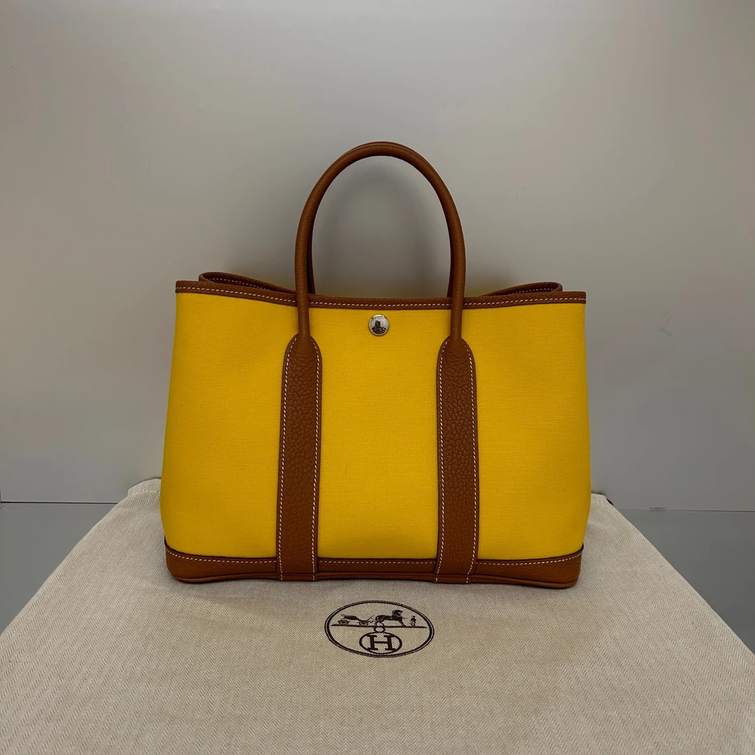 99新 Hermes/爱马仕 garden花园30琥珀黄拼金棕 99新 陈辰奢选