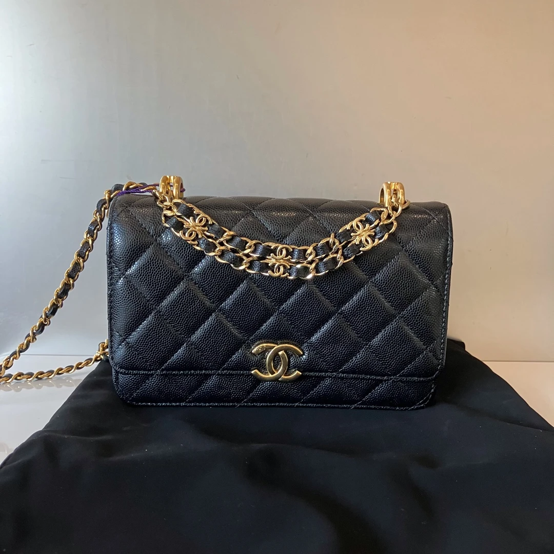 99新 Chanel/香奈儿 荔枝纹牛皮woc 黑金99新