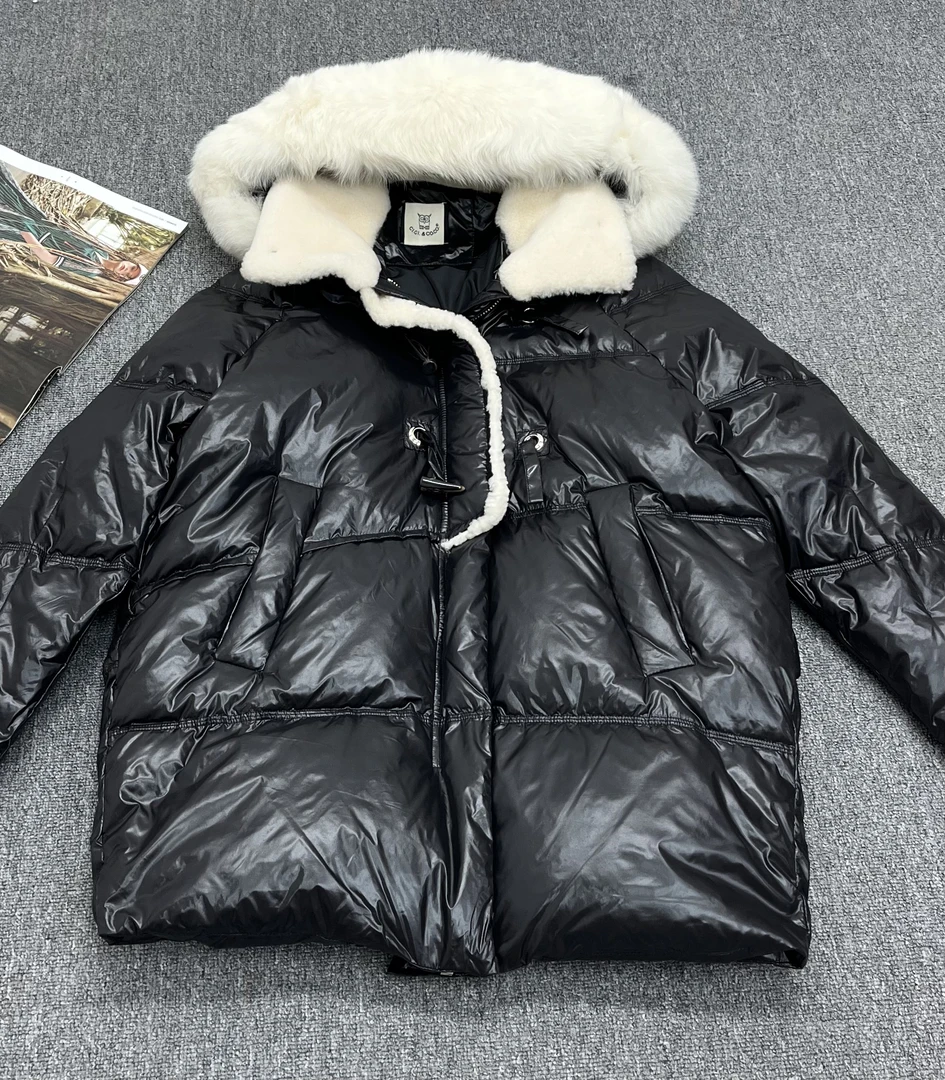 欧货女装原创不撞衫冬季新款设计感双领连帽中长羽绒服