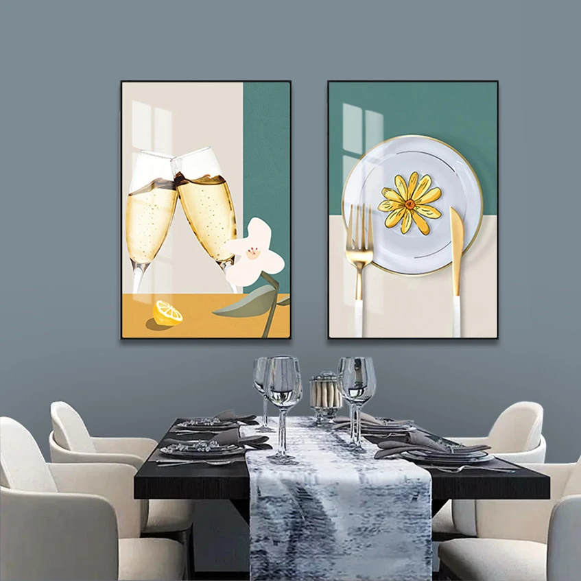 〖相敬如宾〗餐厅现代简约轻奢晶瓷镶钻装饰画超薄铝合金手工设计