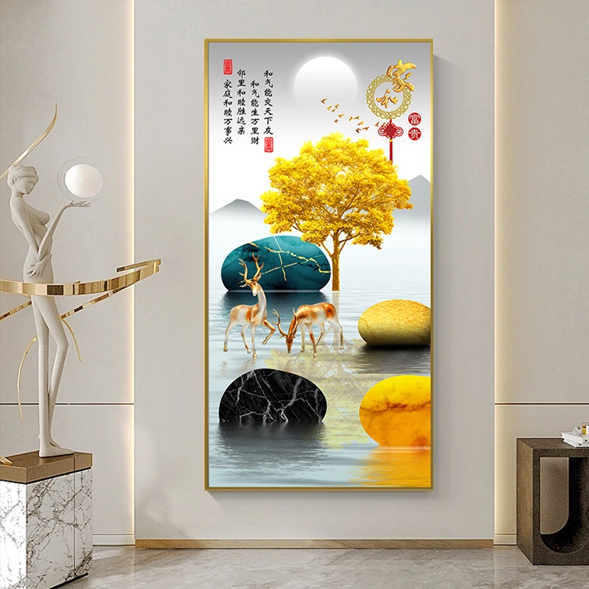 〖家和富贵〗玄关挂画现代简约轻奢晶瓷镶钻装饰画超薄手工立体X02